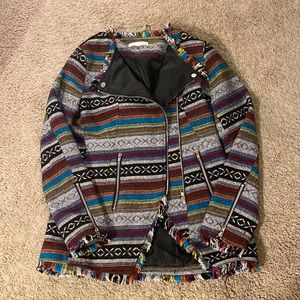 aniina aztec southwest boho zip up jacket with leather detailing